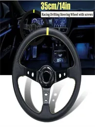 14inch 350mm Deep Dish Drifting Steering Wheel Universal PU Leather PVC Car Auto Racing Sport Steering Wheel Accessories