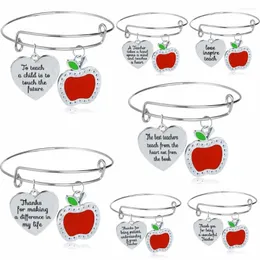 Bangle Love Heart Red Apple Charms Thank You Teachers Bangles Bracelets Gifts For Appreciation Teacher Jewelry Teacher's Day Presents