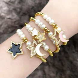 Strand Vlen CZ Star Moom Charm Armband för kvinnor smycken gåva stretch armband guldpläterade pärlor pärla pulseras mujer moda moda