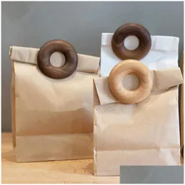 Väskklipp träklippa tätningsklämma Donut Form Snack Sealer kaffeväskor Klämmor för hemkök förvaring håller färskt LX4973 Drop DHWKS