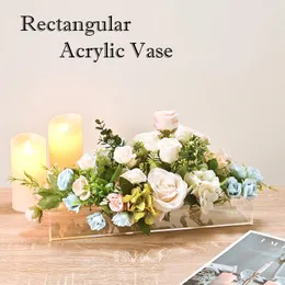 Wazony przezroczysty akrylowy wazon kwiatowy prostokątny kwiatowy centralny stół jadalny aranżacje kwiatowe