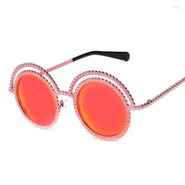 Sonnenbrille runder Spiegel Candisgy Marke Designer Sonnenbrille Luxus Strass Bling süße Brillen