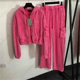 Damen-Trainingsanzug, Designer-Jogginghose, Damen-Sweatsuit, Kleidung, kurze, langärmlige Jacke mit Kapuze und Reißverschluss, mit Seitentasche, lässige Hose mit weitem Bein, Sets für Damen-Sportbekleidung