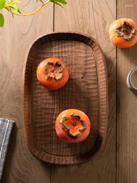 Tea Trays Simple Wooden Tray Oval Black Walnut Coffee Board Hand-Carved SmallTea Kitchen Fruit Snack Storage Plate Set