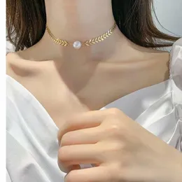 Chains Fashion Luxury Fishbone Sequins White Pearl V-Shaped Chain Necklace Choker Bracelet For Women Lady"s Jewelry Accessories GiftCha