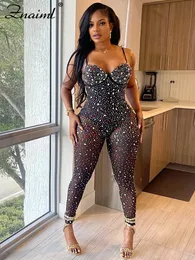 Damen Jumpsuits Strampler Znaiml Luxus Geburtstag Nachtclub Party und für Frauen Sexy Mesh Sheer Bunte Diamanten Overalls 231123