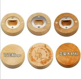 Can customize Engraving logo Blank DIY Wood Round Bottle Opener Coaster Fridge refrigerator Magnet Decoration FY3882 0424