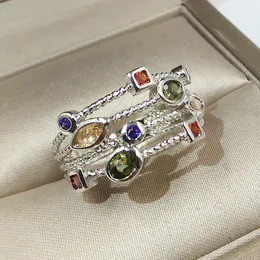 Solitaire Ring äkta S925 Stamp Silver Color Rings för kvinnor ihåliga förlovningsring Bijoux Bague Gift Sterling Plata Wedding Jewelry 230424