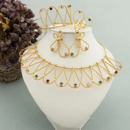 أقراط قلادة مجموعة مجوهرات ذهبية للنساء تصميم جوفاء كبير جولة جولة كولور دبي الأفريقي هدية الزفاف
