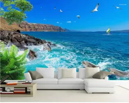 خلفيات ثلاثية الأبعاد خلفية مخصصة أي حجم جدارية زرقاء السماء البحر البحر Seagull غرفة المعيشة غرفة نوم الخلفية