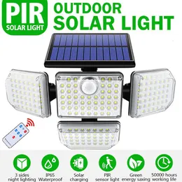 Nieuwe Solar Lights Outdoor 182/141 LED Wandlamp met Verstelbare 4 Hoofden Beveiliging Schijnwerper Afstandsbediening Verlichting IP65 Waterdicht