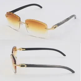 Designer Ny Rimless Diamond Cut Lens Solglasögon 8200757 Solglasögon Original Black Marbled Buffalo Horn Glasses Male and Female 18k Gold Metal Frame 60mm