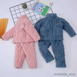 Kleidungssets Opoee Jungen- und Mädchen-Pyjama-Set für Zuhause, weich und bequem, Heimtextilien, neuer Winter-Plüsch-verdickter, warmer Kinder-Pyjama