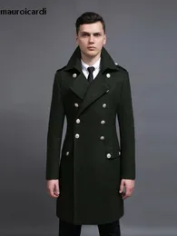 Мужское полушерстяное пальто Mauroicardi, осенне-зимнее длинное теплое шерстяное пальто, мужское двубортное роскошное элегантное стильное полушерстяное пальто в европейском стиле 231123