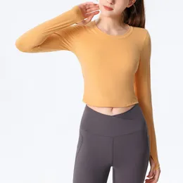 Al Yoga Women Joga Suit Damska wiosna i jesienne sport sportowy z poduszką klatki piersiowej ciasny, krótki dopasowanie Slim Long Rleeves Trendy Fitness Top