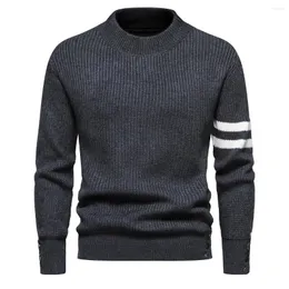 Camisolas masculinas outono inverno camisola de malha manga comprida braço listrado malhas pullovers coreano roupas luxo casual jumper masculino