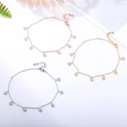 Kedjor Trendiga tunna kedjearmband för kvinnor CZ Zircon Round Pendant Armband Bangle Rose Gold Silvery Girl's Charm Smycken