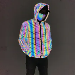 Giacche da uomo Modello geometrico abbagliante giacca riflessiva europea e americana a maglia arcobaleno e traspirante per uomo luminoso maschile