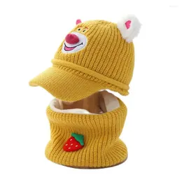 Baskar Doit Cartoon Winter Hat For Kids Beanies Bear Strawberry Beanie Child Knit Hatts Protect Face Neck Boys Girls Earfap Caps