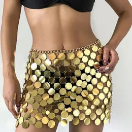 Kjolar pärlor paljetter metallkedja kjol europeisk sexig metall spegel skiva miniskirt mode elegant glitter underbar för nattklubbfest 231124