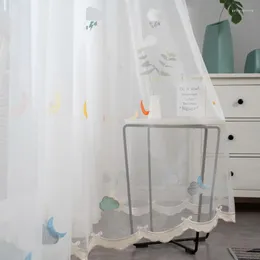 Vorhang Cartoon Tüll Mond mehrfarbig Wolke durchsichtig schön bestickt für Kinderzimmer Schlafzimmer Arbeitszimmer Wohnzimmer Wohnkultur