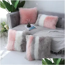 Cushion/Decorative Pillow Pillow Single-Side Long Plush Er Color Matching Artificial Wool Decor Case Solid Furry Pillowcases 30X50Cm 4 Dhbgm