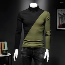 Men's Casual Shirts Male Long Printing Sleeve Velvet Luxury Baroque Under Tshirt Men Pattern Gold Slim Fit Turtle Neck