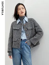 Women's Wool Blends Sentubila Winter Wool Blend Coats For Women Round Neck Long Sleeve Double-Faced Woolen Cropped Jacket Elegant Ytterkläder 231124