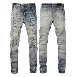 Designerkläder denim byxor amiiri 2023 Ny trend mode smal passform liten fot elastisk blå jeans mäns amiiri modemärke nödställda rippade magra byxor till salu