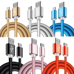 Universal 1M 3FT Type c Micro USb Cables Fabric Bradied Nylon Metal House Cable For Samsung S10 S20 S22 S23 Note 10 htc lg xiaomi android phone