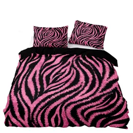 Sängkläder set American Style Set 240x220 Pink Leopard Pattern Däcke Cover med örngott Enkel Double King Comforter Bed 230424