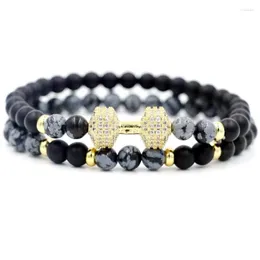 Strand 2pcs/conjunto Lucky Snowflake Stone Charme Bracelets Homem Momente Micro Zircão Dumbbell Pulseira poderosa para os amantes de mulheres Presente de casais