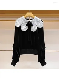 Women's Sweaters HIGH STREET Est 2023 Designer Fashion Women Embroidered And Patched Lace Flared Sleeves Knitted Pullover Top