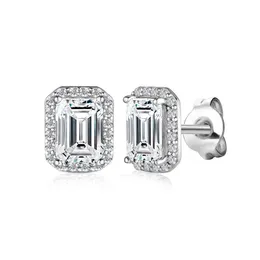 1Ct Emerald Cut Lab Grown Diamond Sterling Sier Baguette Moissanite Halo Stud Earrings Women Destiny Jewellery 2021 New