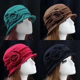 Designer Wool Hat Church Bowler Cap Women Elegant Winter Flapper Cloche Bucket Fashion Ladies Flower Dress Hats Nice Headwear