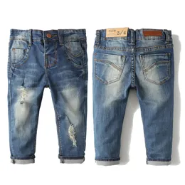 Jeans KidsCool Space Baby Kids Girls Slim Flexible Cotton Denim Pants Children Ripped Holes Simple Fashion Jeans 230424