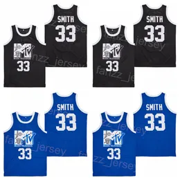 Movie Music Television Jersey Basketball 33 Will Smith MTV First Annual Rock N Jock BBall Retro Sport Pullover Breathable Vintage HipHop College Black Blue Team