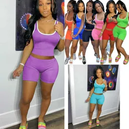 Hot Item Women Clothing Designer Tracksuit Ladies Fashion Sexy Sports Solid Color Vest And Shorts Set Yoga Jogging 13 colors