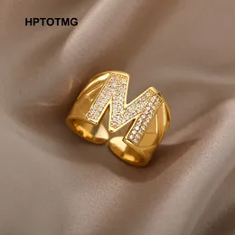 Pierścienie klastrowe AZ Regulowane pierścionki dla kobiet mężczyzn stal nierdzewna Nazwa alfabetu Inicjały Wedding Pierścień Anillo Estetyczna biżuteria Prezent 230424