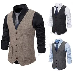 Herrvästar 2023 Herringbone tweed kostym Vest Men Slim Fit Single Breasted Waistcoat Wedding Tuxedo Male Chaleco Hombre