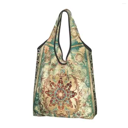 Alışveriş Çantaları Komik Baskı Antik Fransız Vintage Bohemia Floral Aubusson Tote Çanta Taşınabilir Omuz Alışverişi Çanta