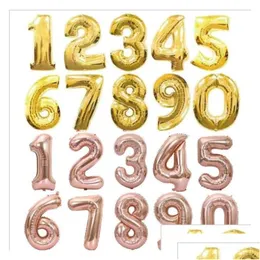 Party Decoration 32 Inch Gold Sier Number Foil Balloons Birthday Decorations Rose Balloon Decor Supplies Drop Delivery Home Garden F Dht0E