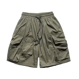 Mäns shorts tdfr Multi-pocket last shorts mens sommar safari stil fast färg knäslängd shorts avslappnad lös halva byxor män 230424