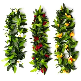 Faux Floral Greenery Luau Leis 3 Pcs Artificial Flowers Tropical Hawaiian Lei Leaf Necklaces for Hula Costume and Beach Party 231123