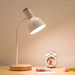 مصابيح طاولة LED NORDIC Simple Creative Office Desk Student Ettured Room Bedroom Bedide Solid Wood Eye Lamp