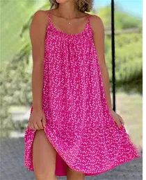 Casual Dresses Elegant Shattered Flowers Sling Dress Female Summer Pleats U Neck Dressy Fresh Sweet Young Girl Style Womens Clothing 23 230424