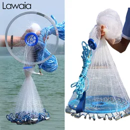 Fishing Accessories Lawaia Hand Cast Net Aluminum or Blue Plastic Ring Folding Network Steel Pendant Monofilament Nylon Fishing Line Fishnet 230424