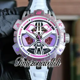 45mm Spider RDDBEX0975 scheletro rosa quadrante bianco orologio automatico da uomo cristallo di zaffiro lega di carbonio cassa DLC cinturino in pelle bianca orologi Timezonewatch E111B1