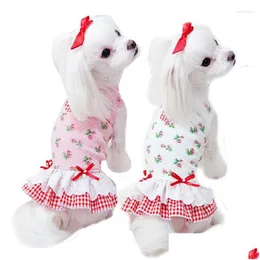 犬のアパレル犬アパレル女性猫のためのかわいいクマの印刷服夏のベストドレス小犬スカート弾性ウエスト子犬全体