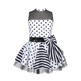 Dancewear Girls Ballet Tutu Dance Leotard Dress Kids ärmlösa paljetter Polka Dots Print Mesh Dresses Ballerina Stage Performance Costume 231124